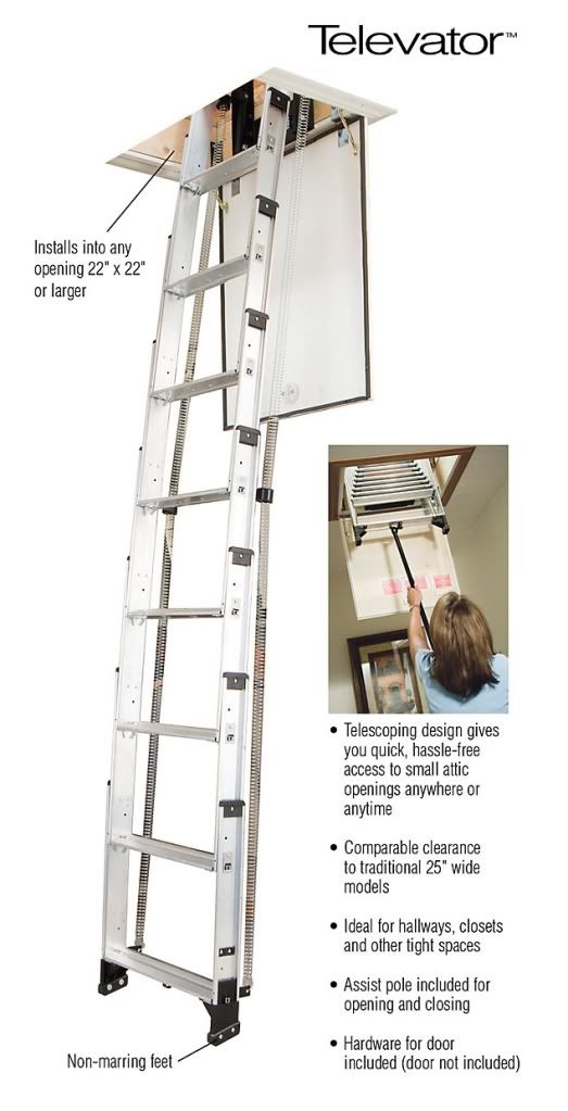 Werner Attic Ladder Telescoping Televator Aluminum Small Crawl Space