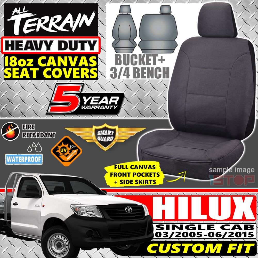 TOYOTA HILUX SINGLE CAB 03/200506/2015 GREY 18oz CANVAS SEAT COVERS SR
