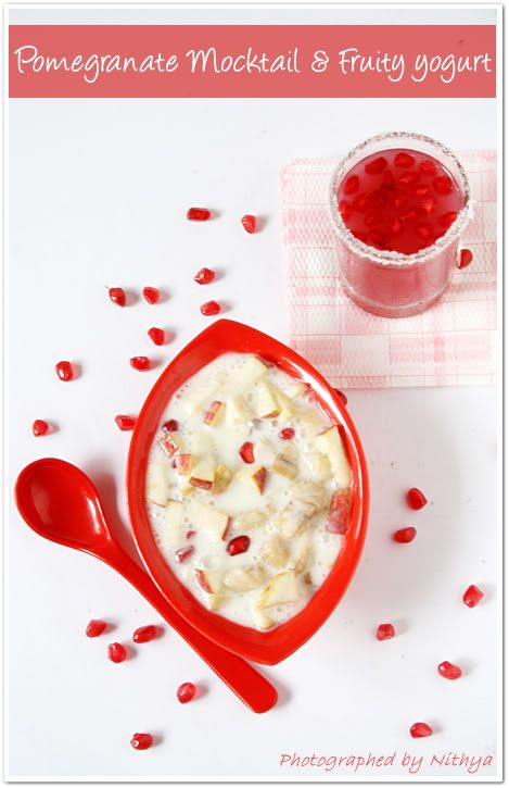 Pomegranite mocktail&amp;fruity yoghurt